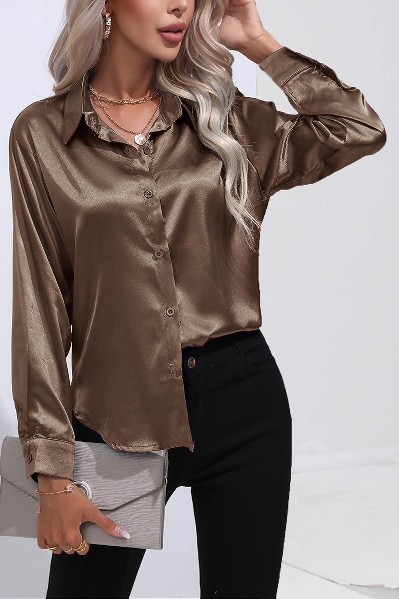 Elegant Long Sleeve Button-Up Blouse