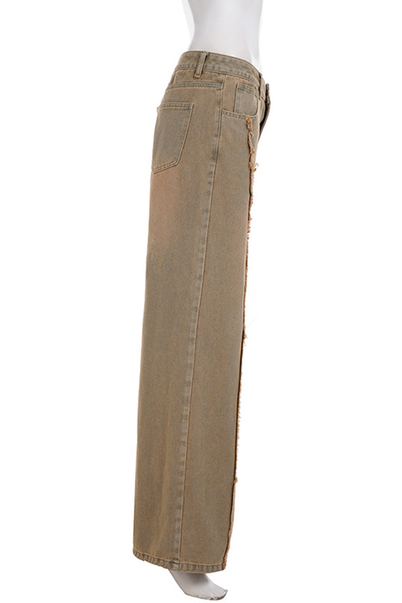 Distressed Straight Leg Denim Jeans
