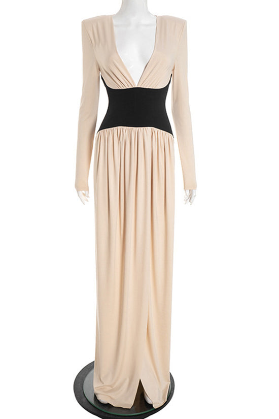 Long Sleeve Deep V-Neck Maxi Dress