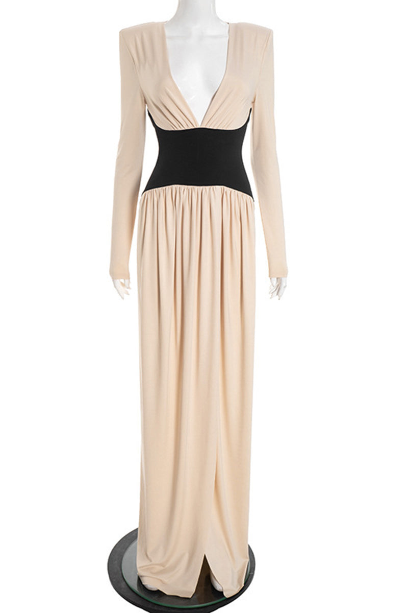 Long Sleeve Deep V-Neck Maxi Dress