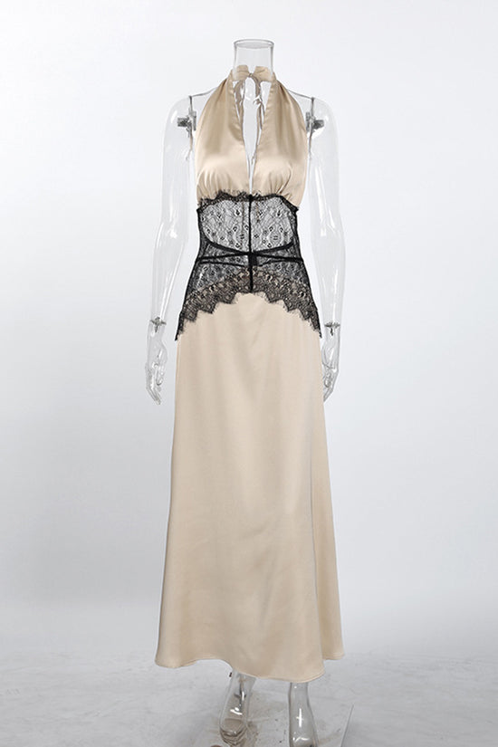 Halter Lace Contrast Casual Dress