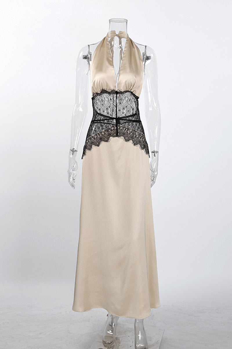 Halter Lace Contrast Casual Dress