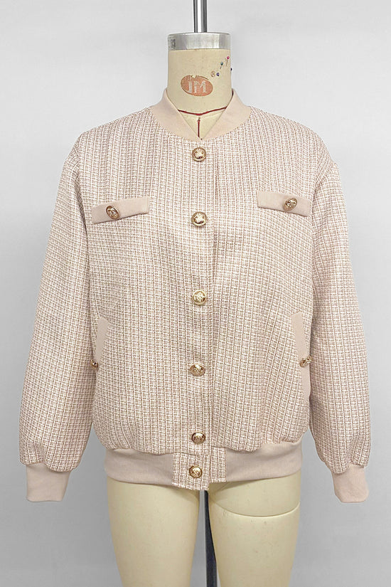 Chic Textured Button-Up Bomber Jacket