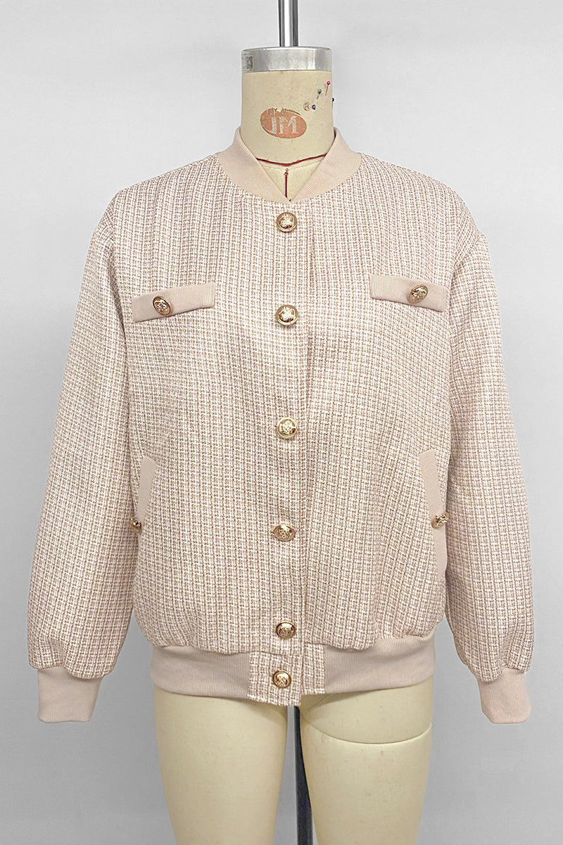 Chic Textured Button-Up Bomber Jacket