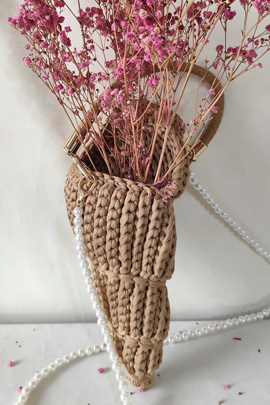 Crochet Cone Handbag with Pearl Strap