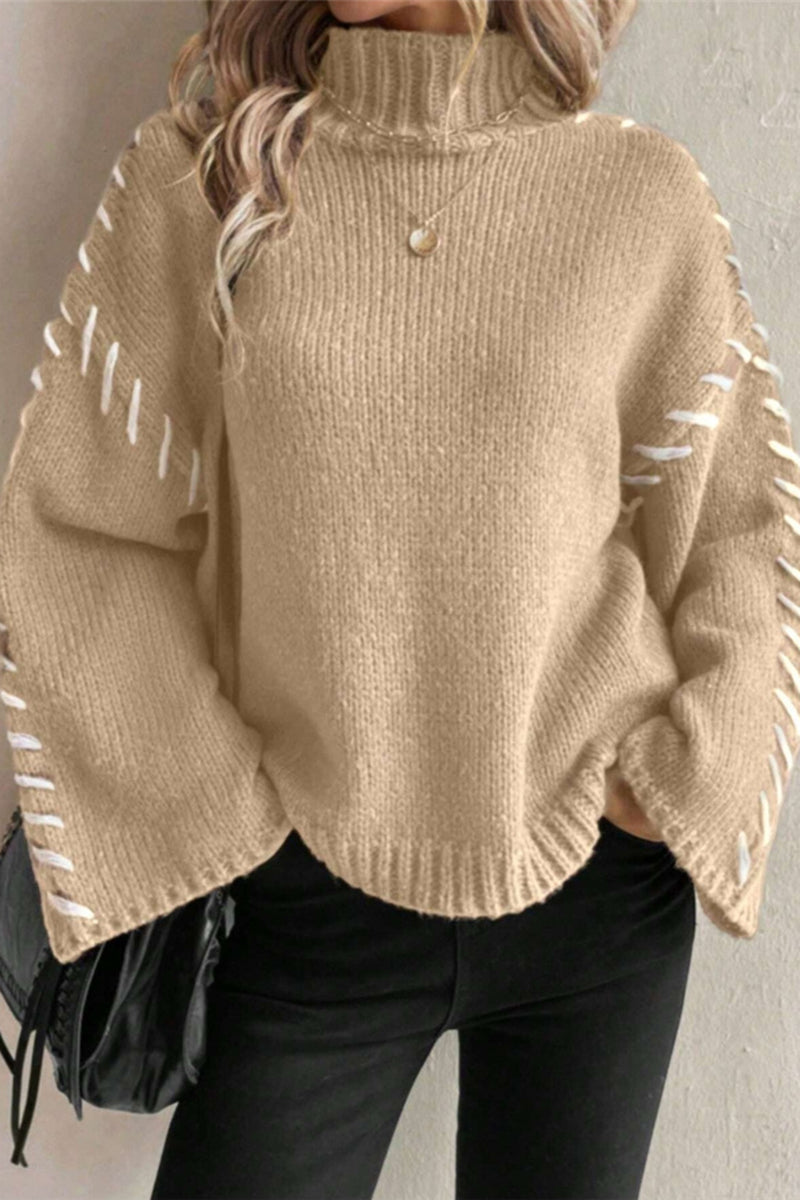 Mock Neck Stitch Detail Sweater
