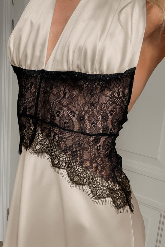 Halter Lace Contrast Casual Dress
