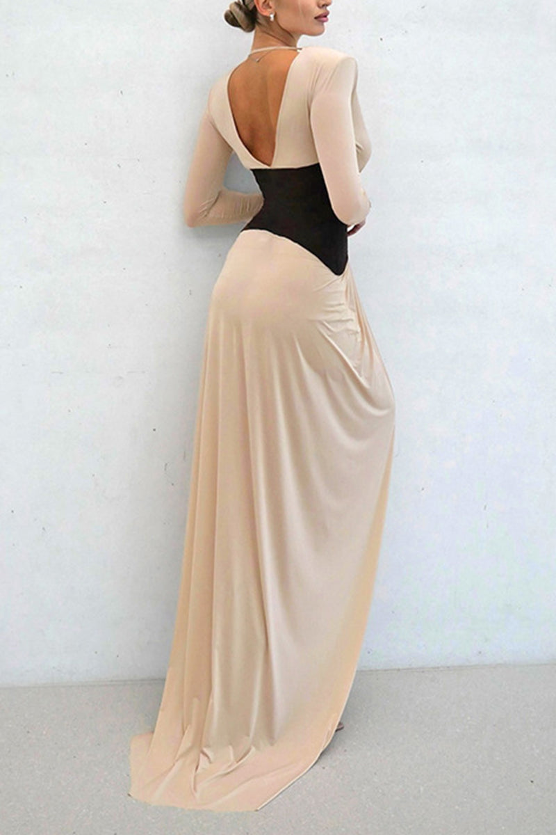 Long Sleeve Deep V-Neck Maxi Dress
