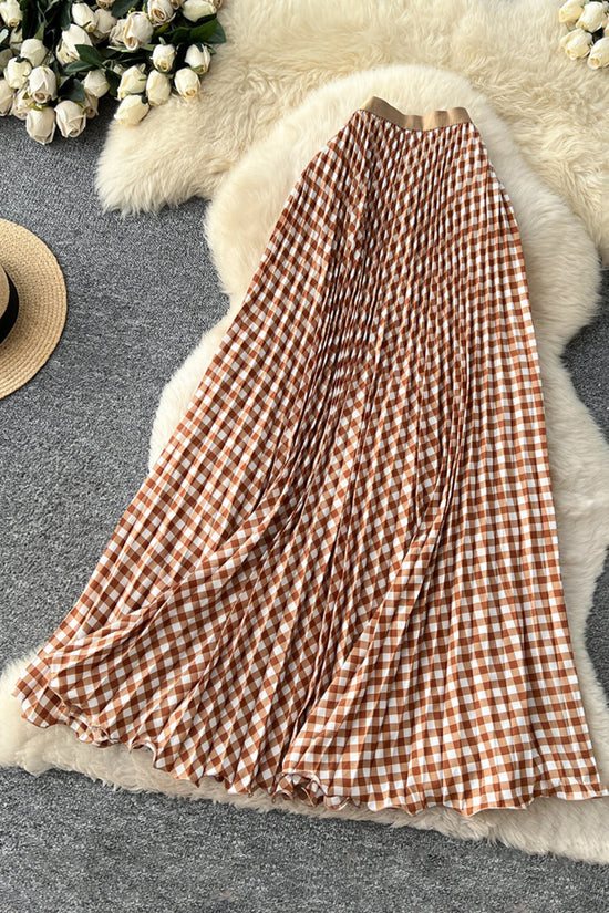 Gingham Pleated Midi Skirt