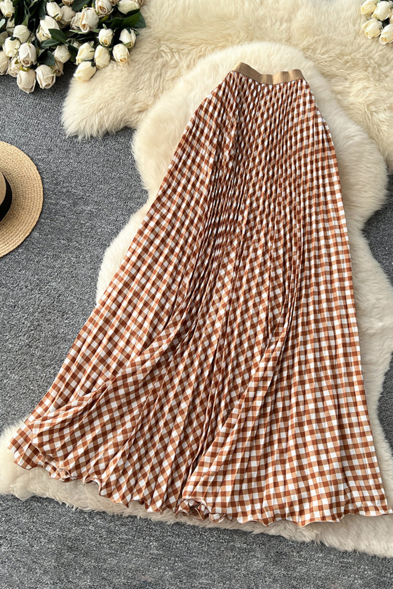 Gingham Pleated Midi Skirt