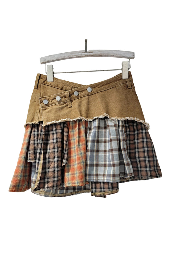 Distressed Denim Patchwork Mini Skirt