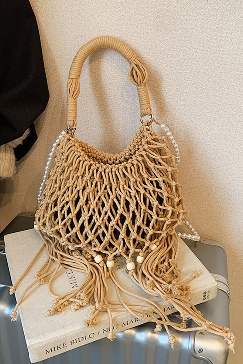 Elegant Woven Handbag with Tassel Trim