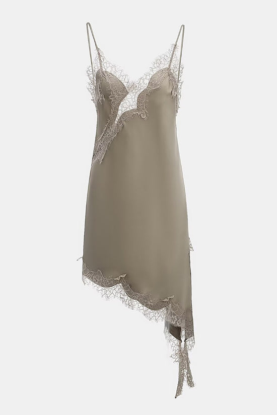 Asymmetrical Hem Lace Trim Slip Dress