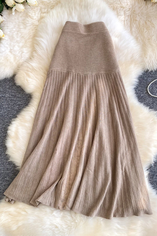 Elegant Knit Pleated Midi Skirt