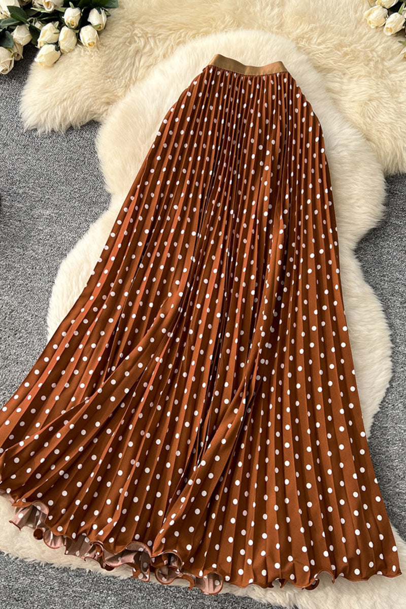 Polka Dot Pleated Midi Skirt