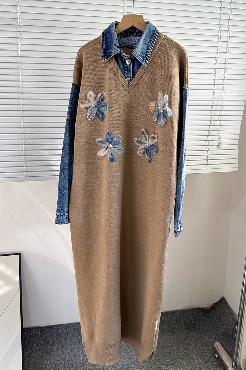 Floral Embellished Patchwork Casual Dress