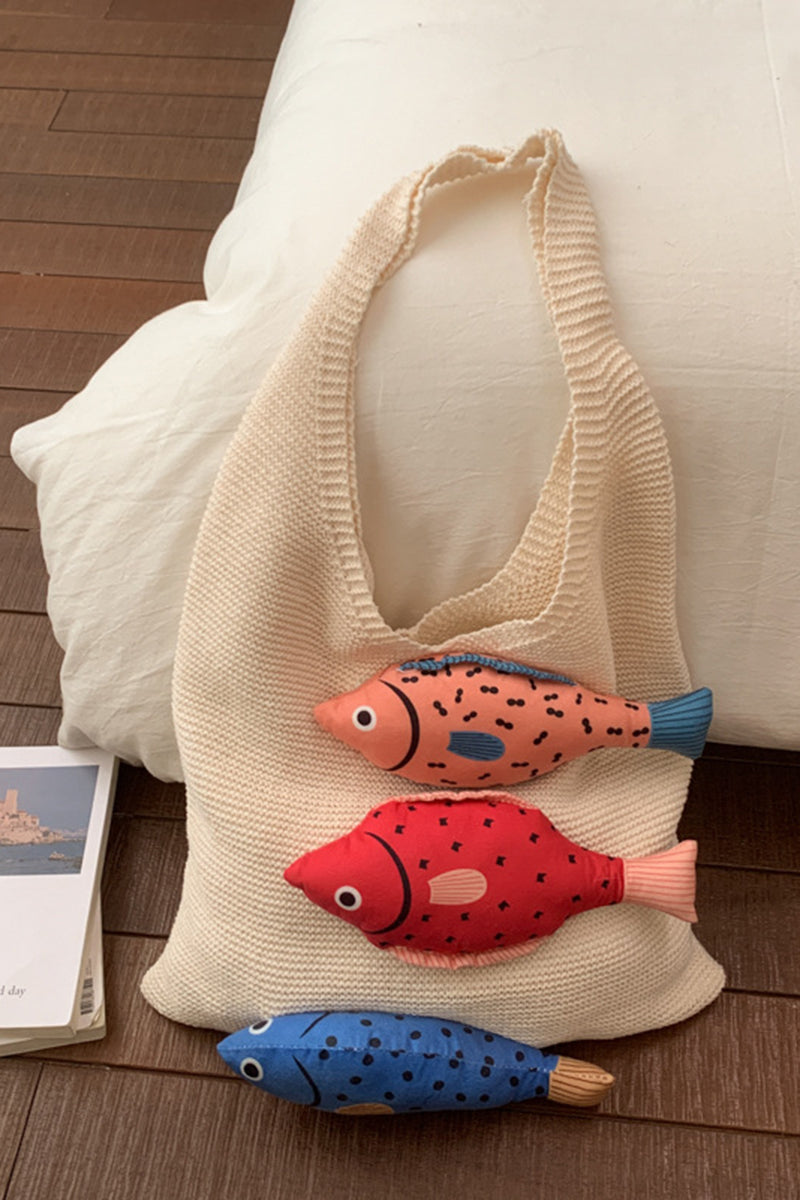 Fish Motif Knit Tote Bag