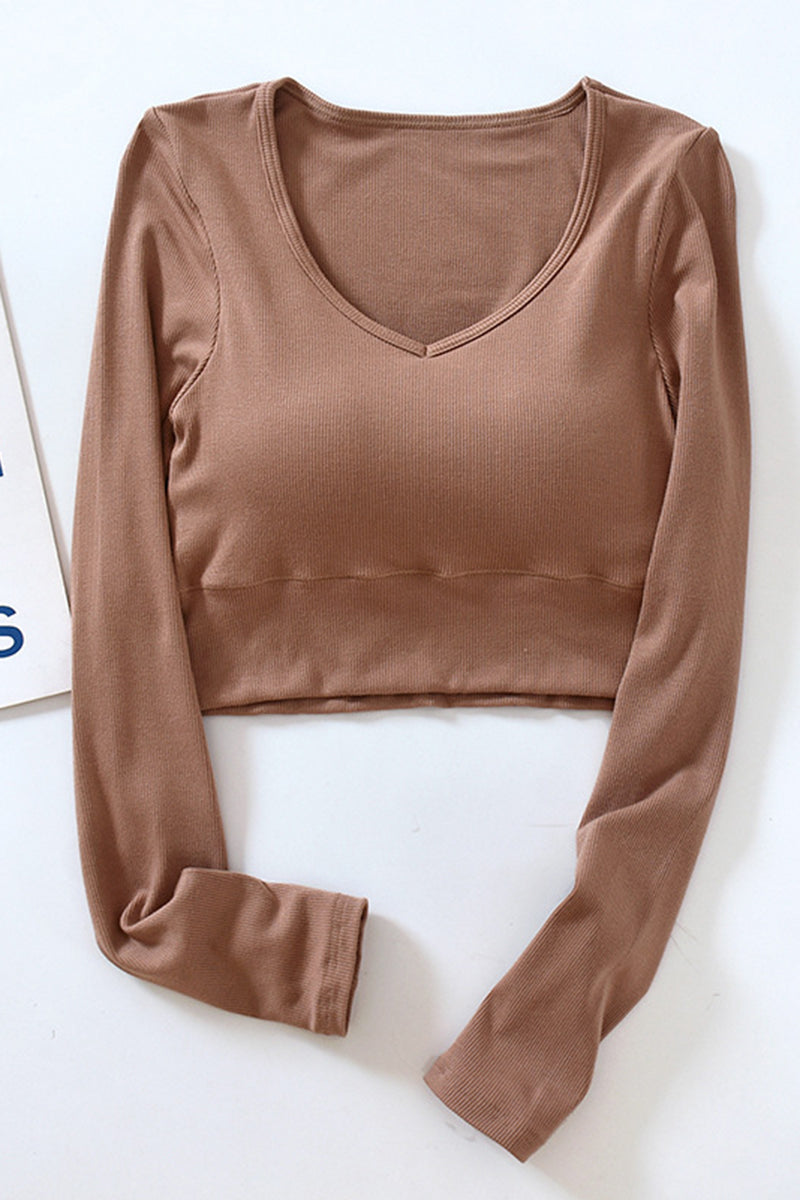 Long Sleeve V-Neck Crop Top