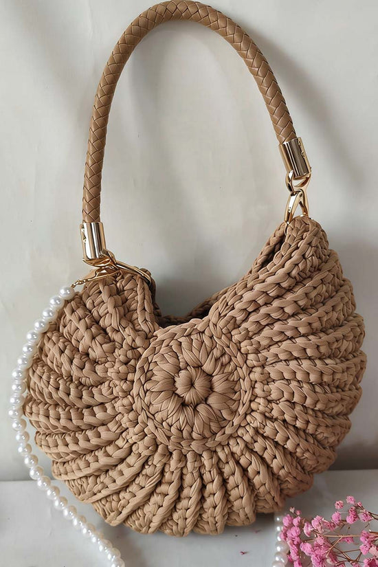 Chic Knit Handbag with Pearl Strap