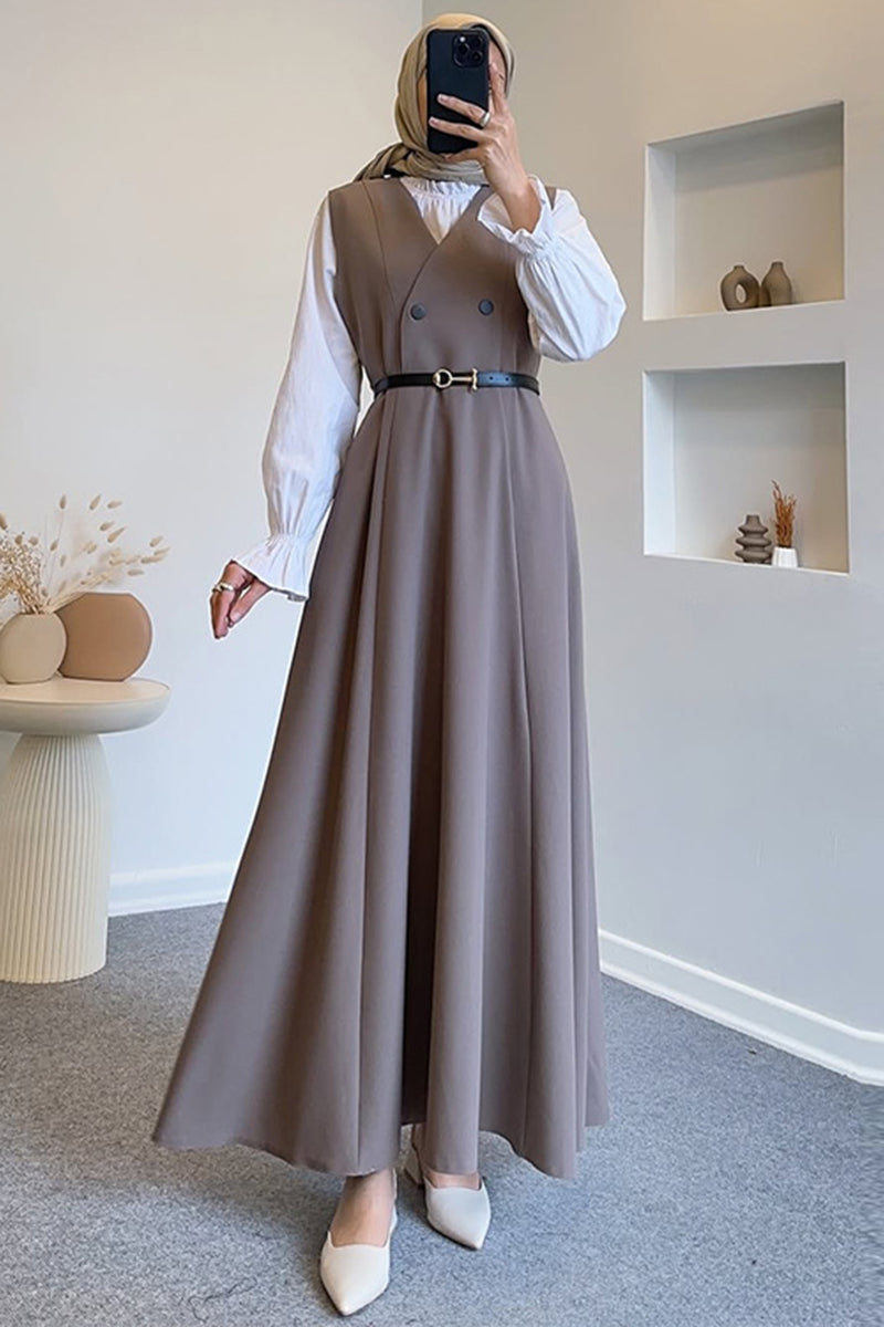 Shirt-Inspired Layered Button Dress