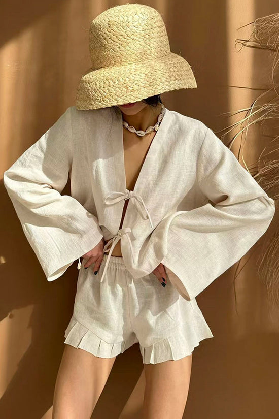 Tie-Front Bell Sleeve Shorts Set