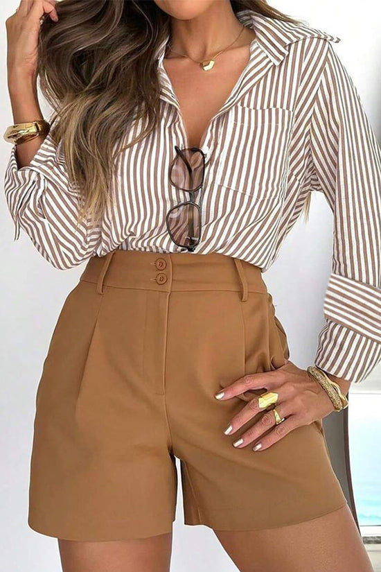 Striped Long Sleeve Button-Up Blouse