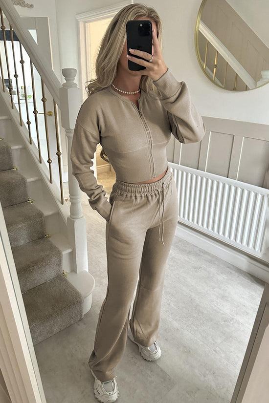 Zip-Up Cropped Hoodie and Jogger Set