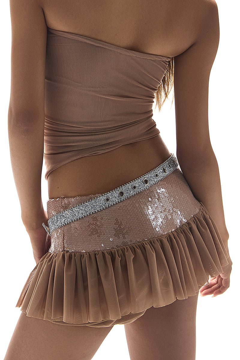 Sequin Ruffle Mesh Mini Skirt