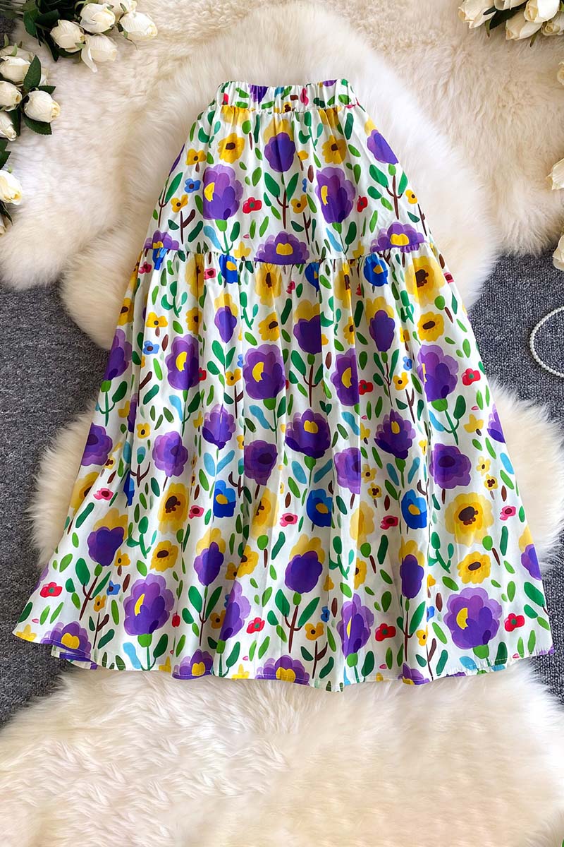 Floral Tiered Midi Skirt