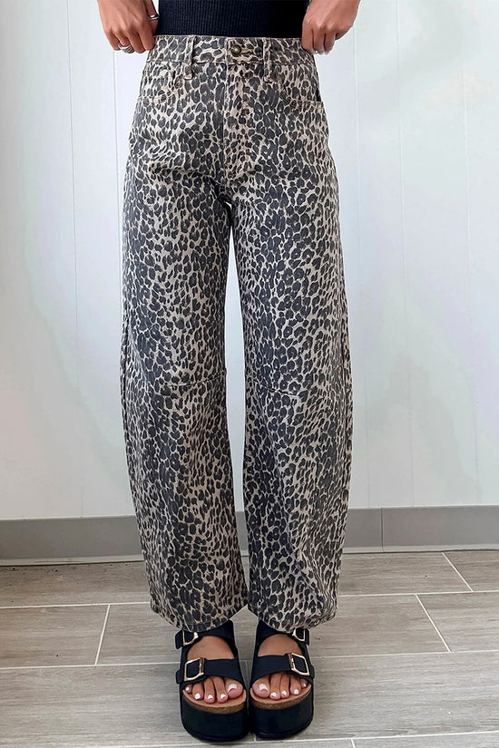 Leopard Print Barrel Jeans