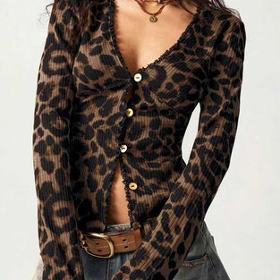 Leopard Print Button-Up Blouse
