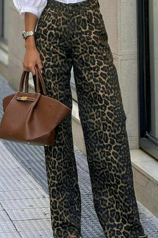 Leopard Print High Waist Casual Pants