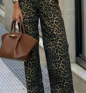 Leopard Print High Waist Casual Pants