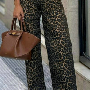 Leopard Print High Waist Casual Pants