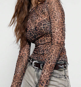 Animal Print Long Sleeve Bodycon Top
