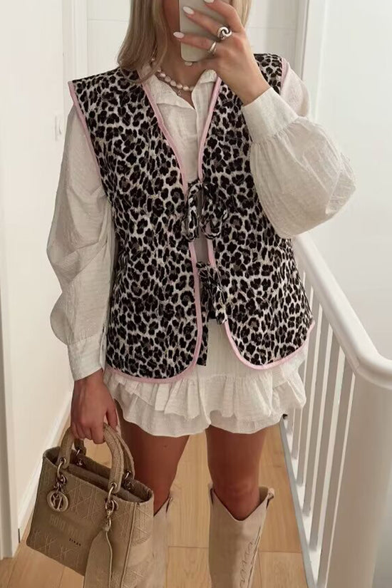 Leopard Print Tie Front Vest