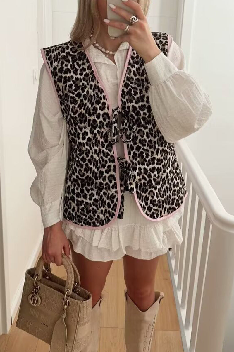 Leopard Print Tie Front Vest