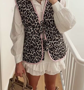 Leopard Print Tie Front Vest