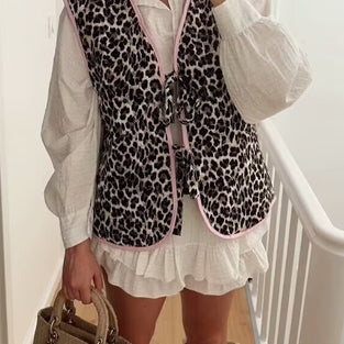 Leopard Print Tie Front Vest