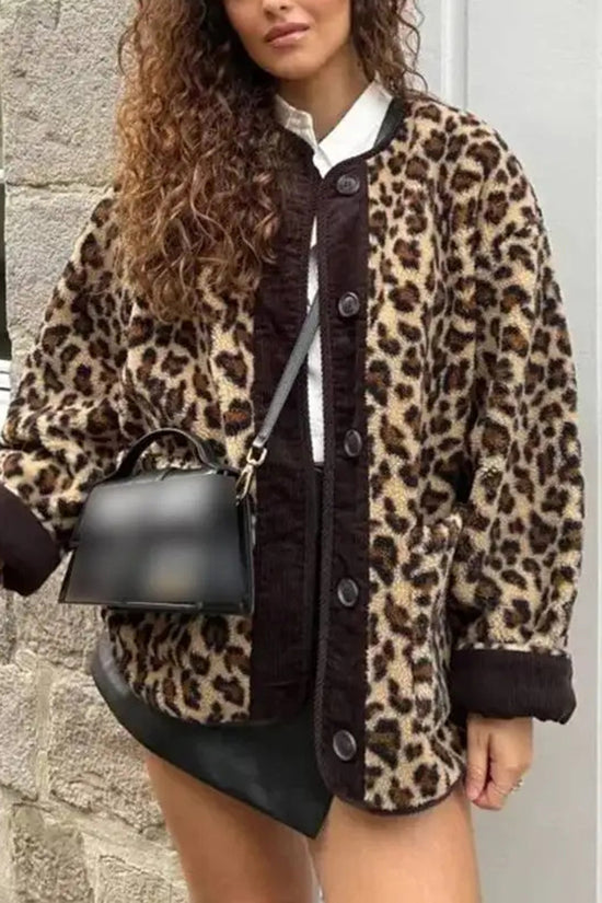 Leopard Print Button-Up Jacket