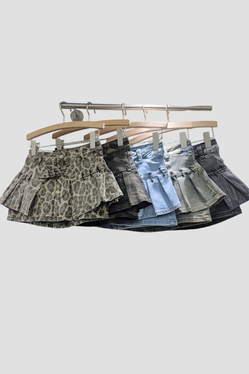 Leopard Print Denim Mini Skirt