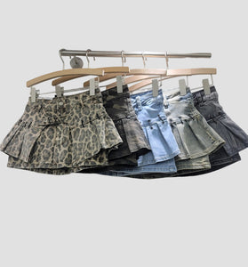 Leopard Print Denim Mini Skirt