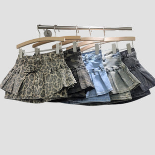 Leopard Print Denim Mini Skirt