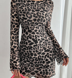 Long Sleeve Leopard Casual Dress