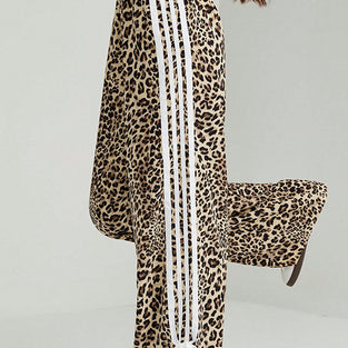 Leopard Print Stripe Casual Pants