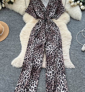 Zebra Print V-Neck Jumpsuit