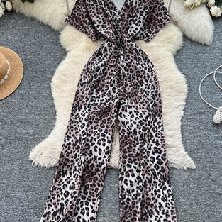 Zebra Print V-Neck Jumpsuit