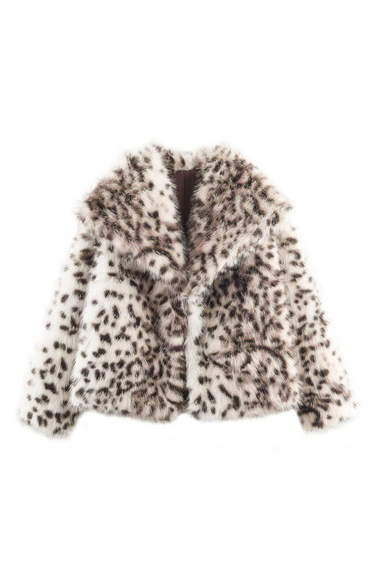 Elegant Animal Print Faux Fur Coat