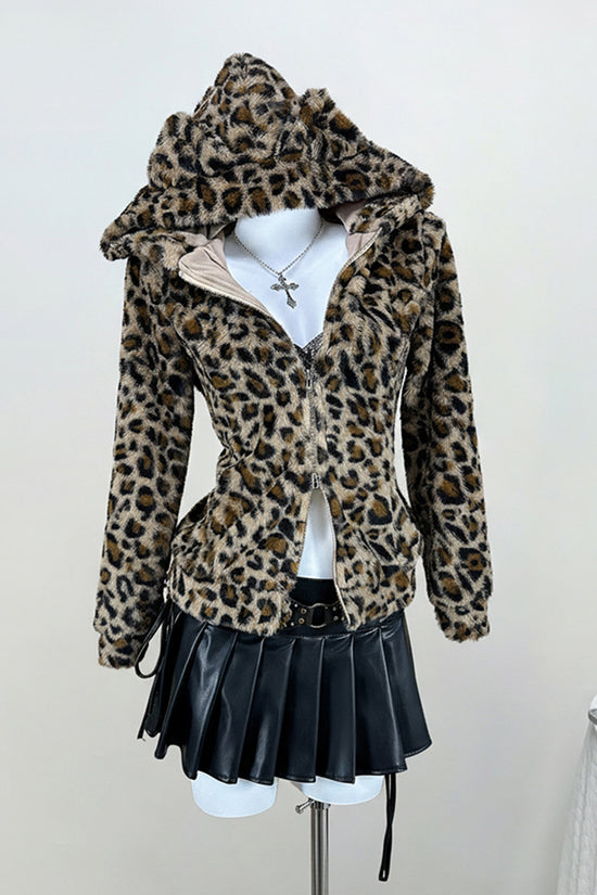 Leopard Print Zip-Up Hoodie
