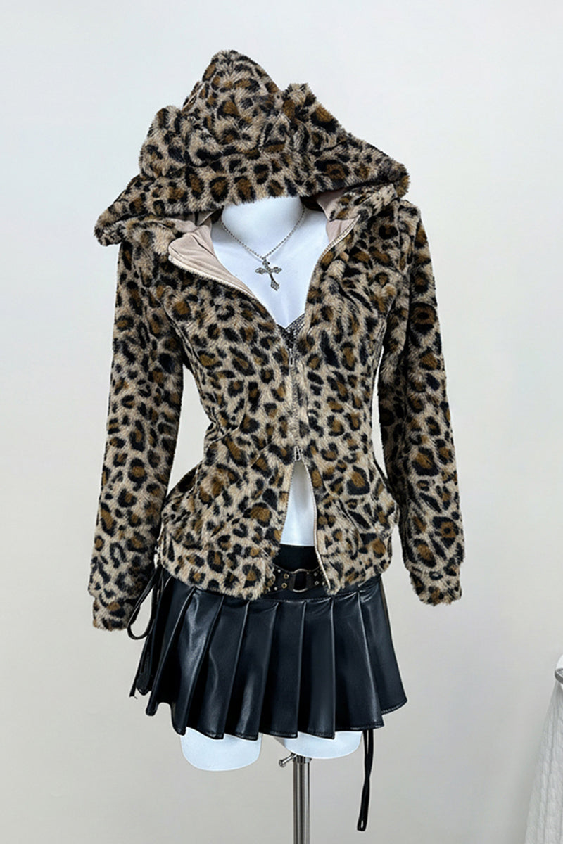Leopard Print Zip-Up Hoodie